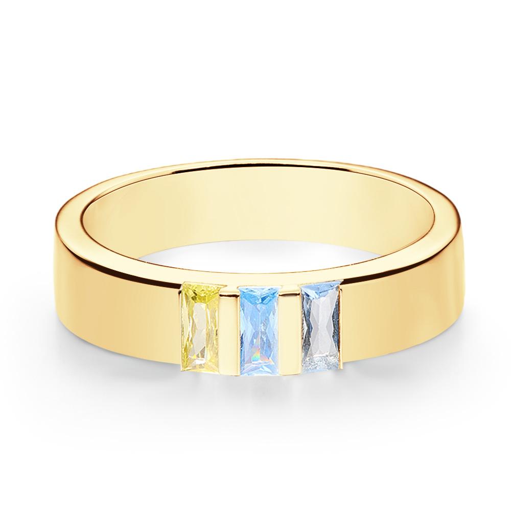 Custom Baguette Birthstone Ring 18k Gold Plated Personalized Family Ring Gift For Her