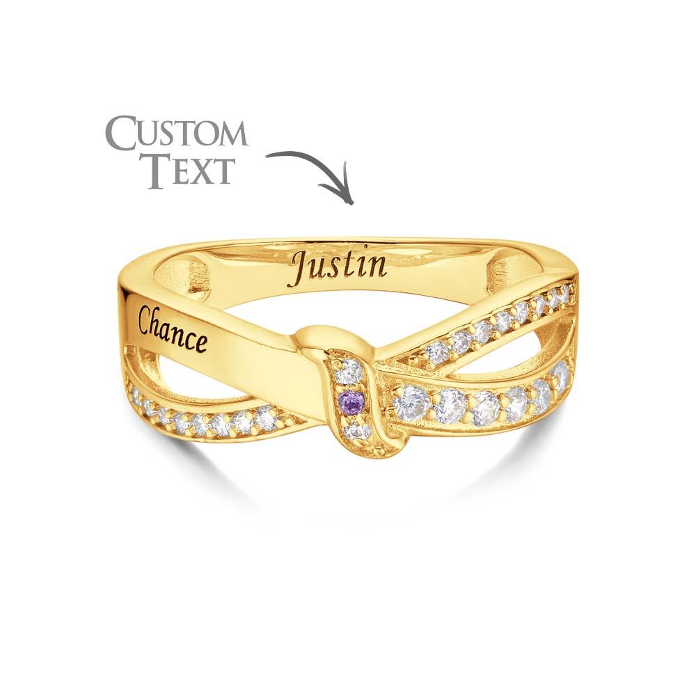 Custom Name and Text Birthstone Ring 18k Gold Plated Personalized Family Ring Gift For Her