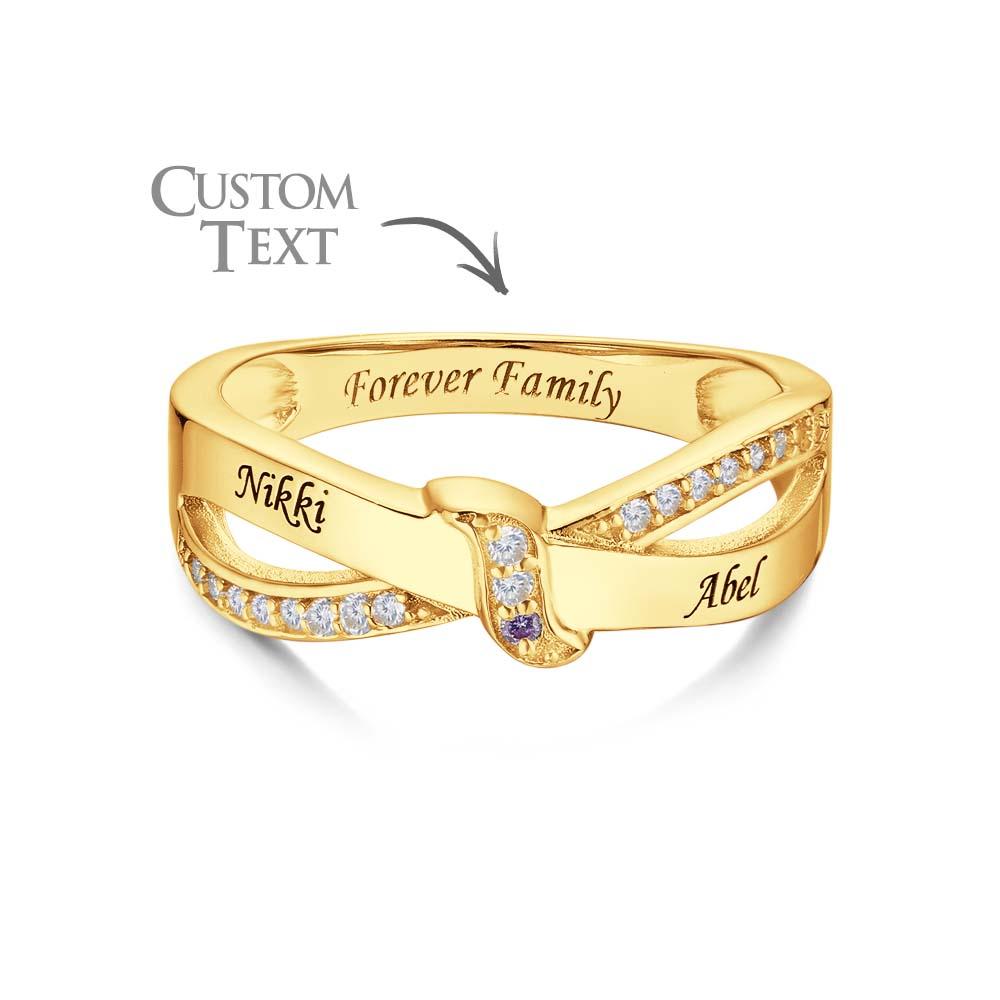 Custom Name and Text Birthstone Ring 18k Gold Plated Personalized Family Ring Gift For Her