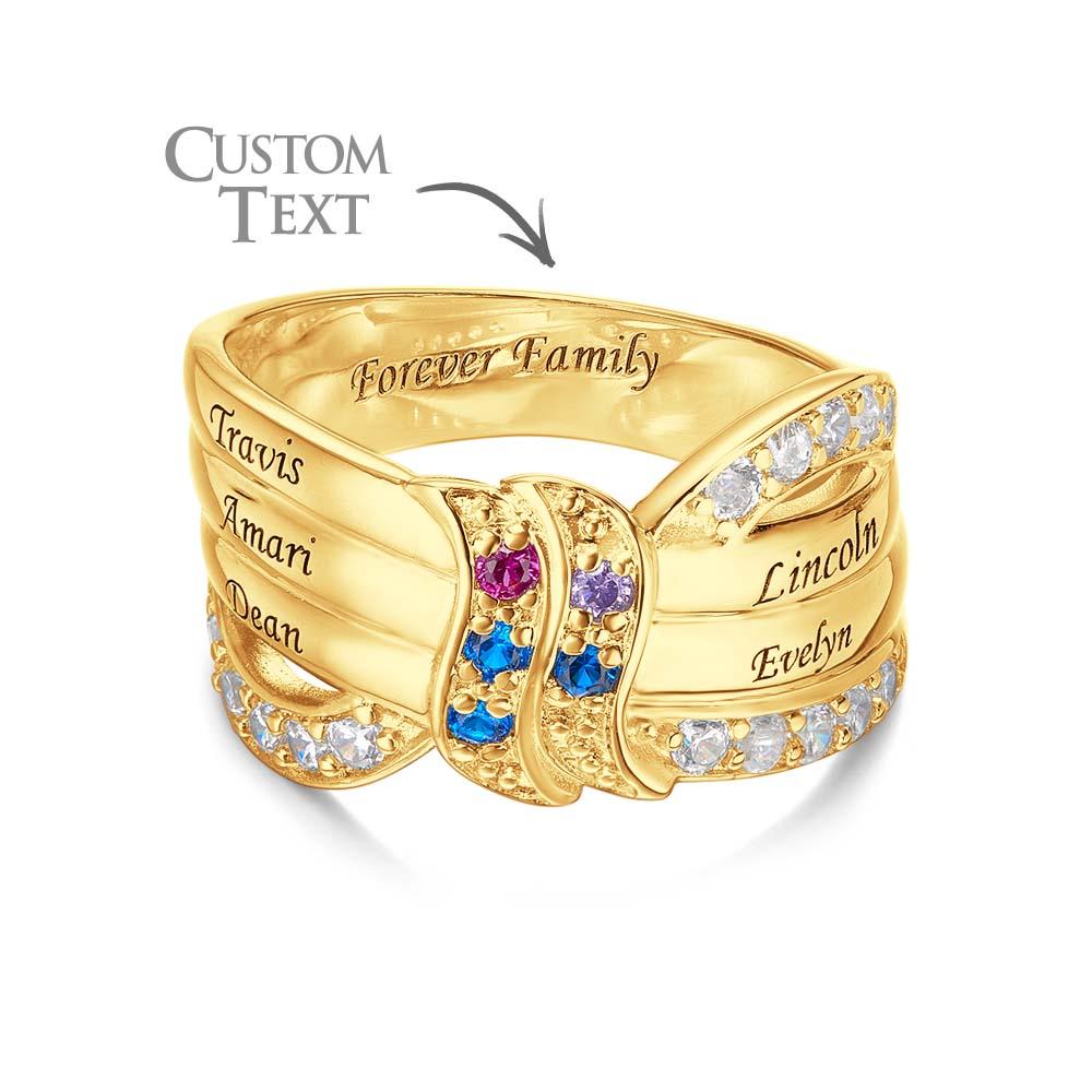 Custom Name and Text Birthstone Ring 18k Gold Plated Personalized Family Ring Gift For Her