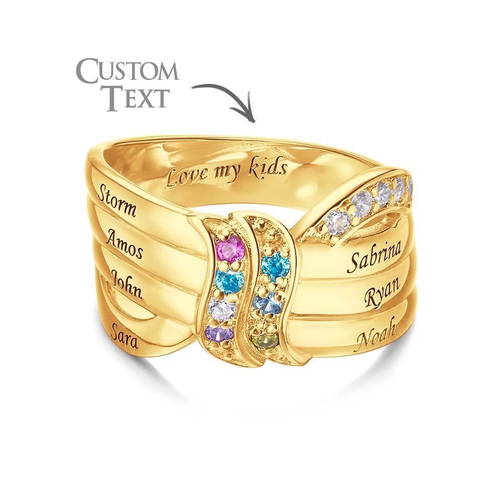 Custom Name and Text Birthstone Ring 18k Gold Plated Personalized Family Ring Gift For Her