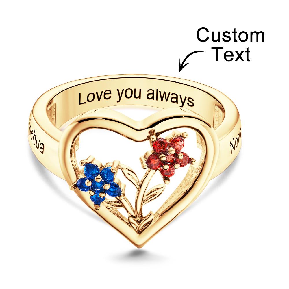 Custom Birthstone Engraved Rings Creative Flowers Gold Gifts
