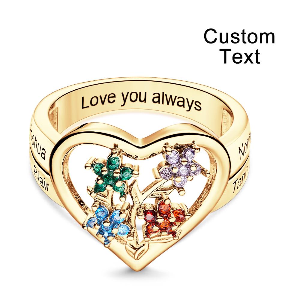 Custom Birthstone Engraved Rings Creative Flowers Gold Gifts