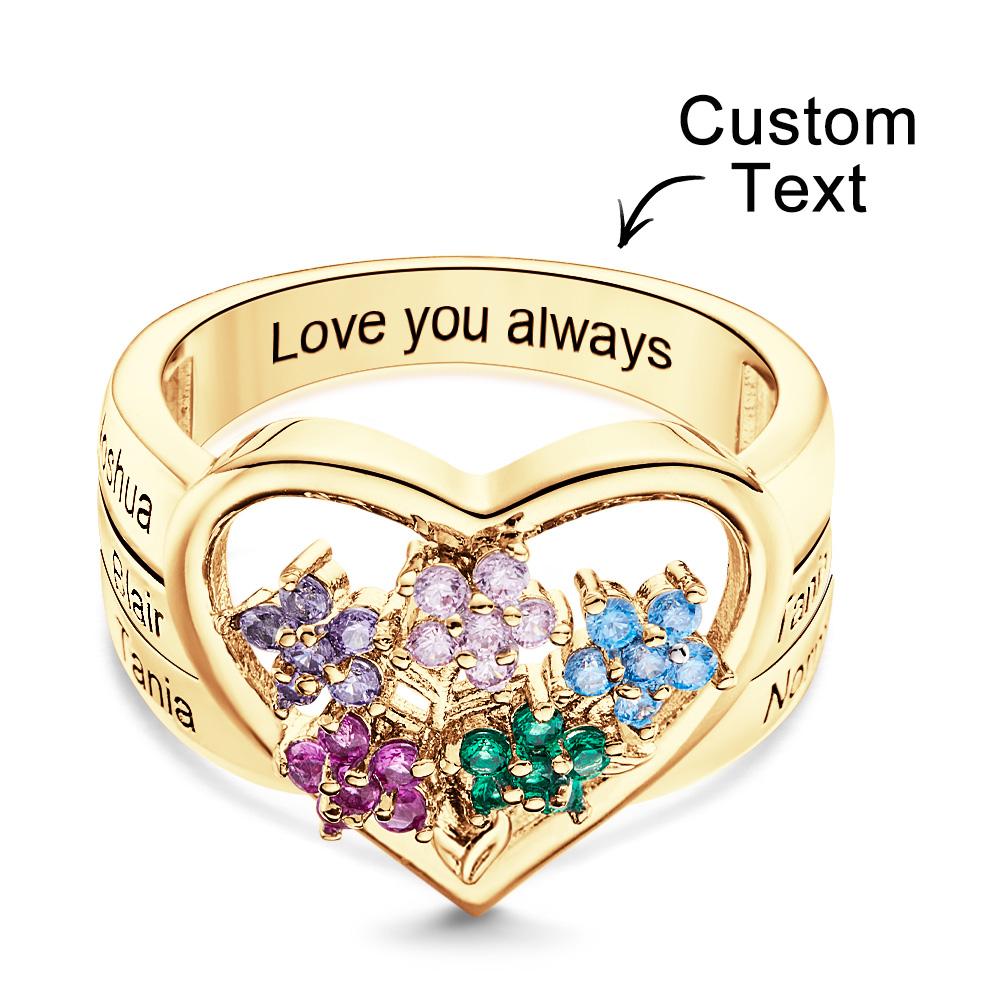 Custom Birthstone Engraved Rings Creative Flowers Gold Gifts