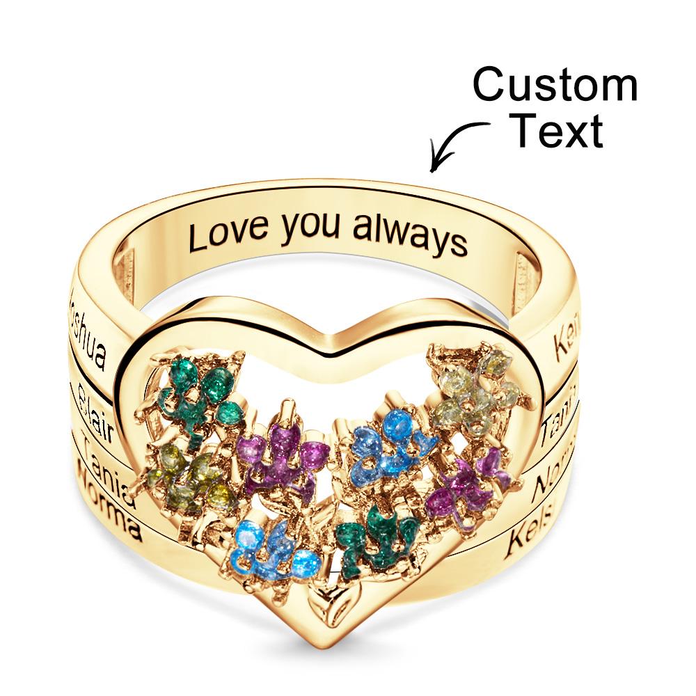 Custom Birthstone Engraved Rings Creative Flowers Gold Gifts