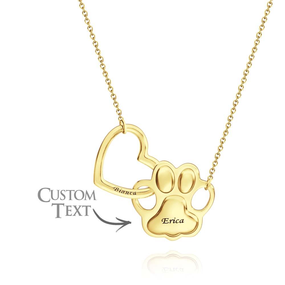 Engravable Hollow Out Necklace Heart And Dog Paw Combine Gifts For Pet Lovers
