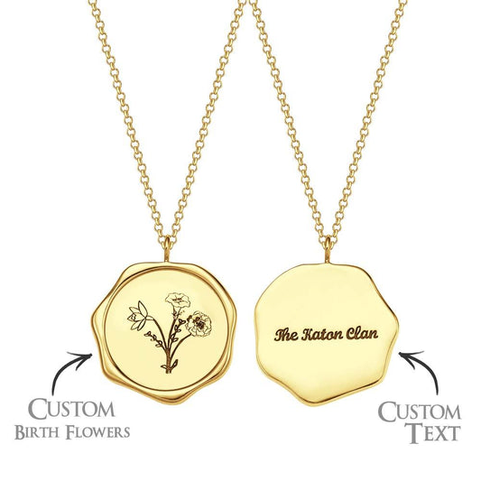 Custom Text Necklace with 3 Birth Flower Personalized Bouquet Flower Necklace Gift for Mom