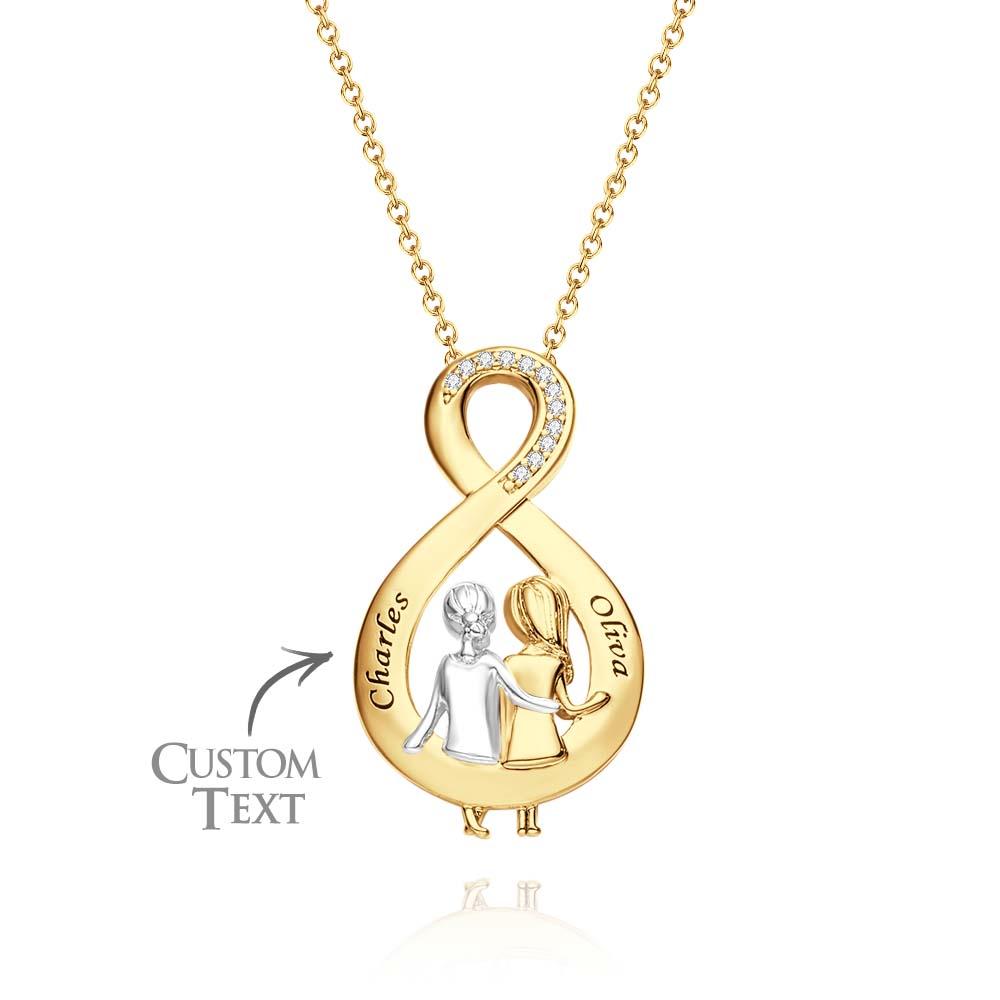 Elegant Engraved Zircon Necklace Sister Sitting Together Pendant Mother's Day Gift