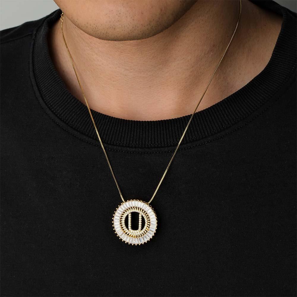 Custom Initial Letter Diamond Necklace Sunburst Hip Hop Necklace For Him