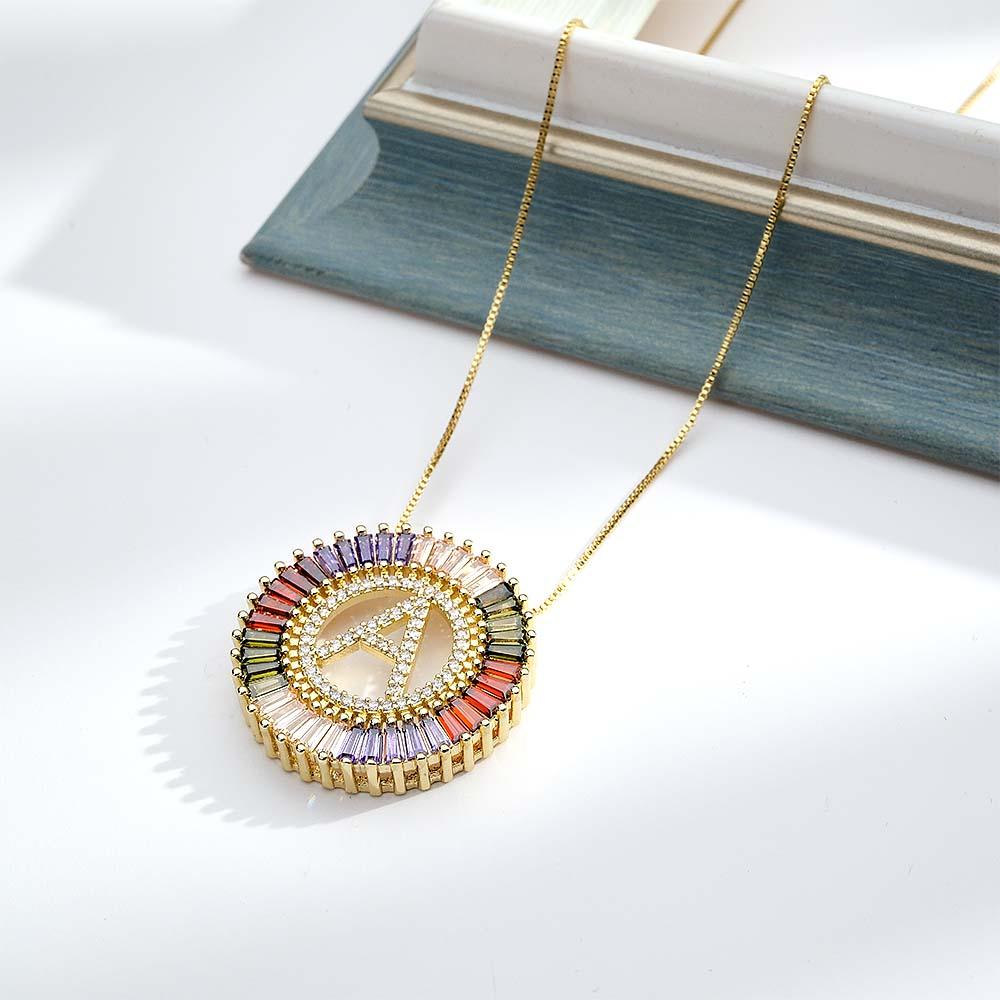 Custom Initial Letter Diamond Necklace Colorful Sunburst Hip Hop Necklace For Him