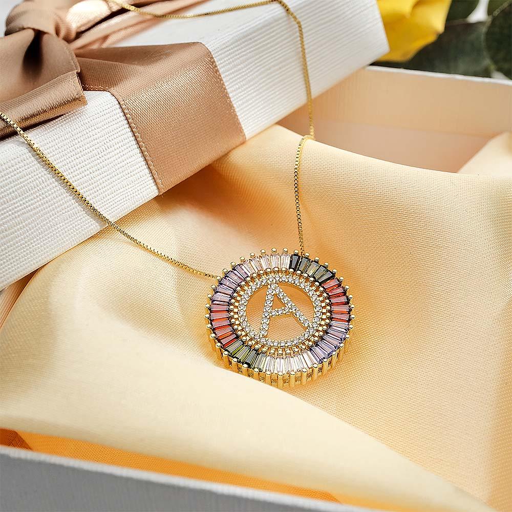 Custom Initial Letter Diamond Necklace Colorful Sunburst Hip Hop Necklace For Him