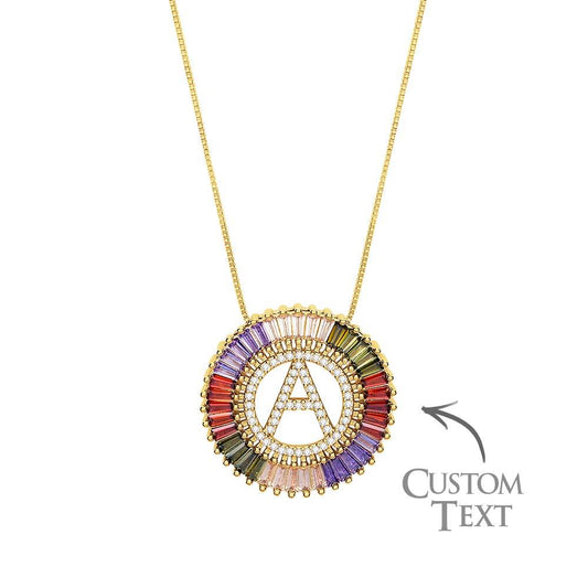 Custom Initial Letter Diamond Necklace Colorful Sunburst Hip Hop Necklace For Him