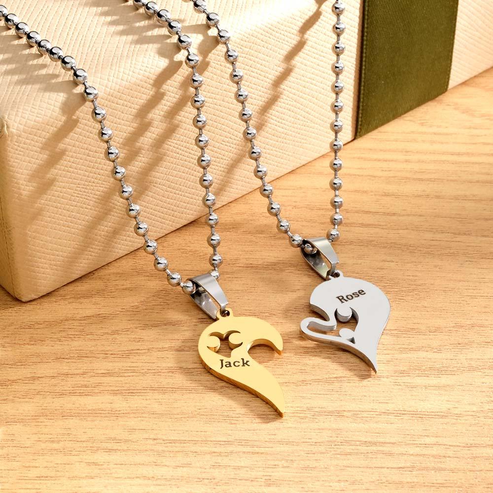 Custom Engraved I Love You Rhinestone Necklace Set Gorgeous  Love Heart Necklace For Couples