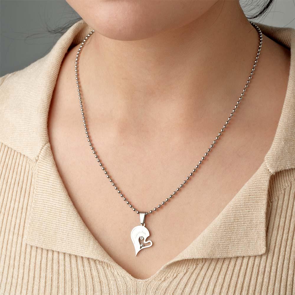 Custom Engraved I Love You Rhinestone Necklace Set Gorgeous  Love Heart Necklace For Couples
