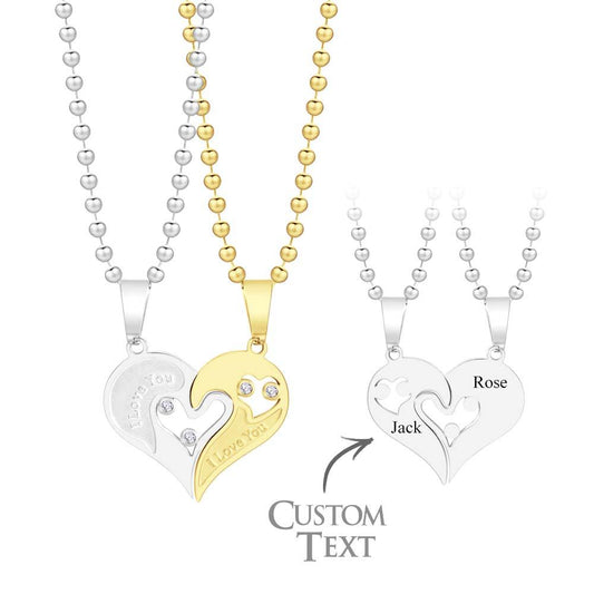 Custom Engraved I Love You Rhinestone Necklace Set Gorgeous  Love Heart Necklace For Couples
