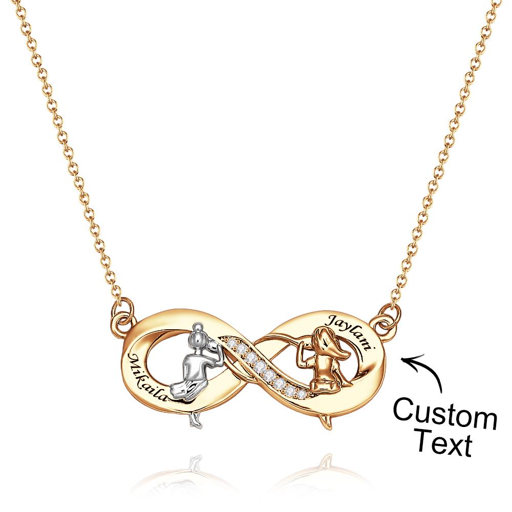 Custom Engraved Zircon Necklace Two Girls Sitting Leisure Time Necklace Gifts For Friends