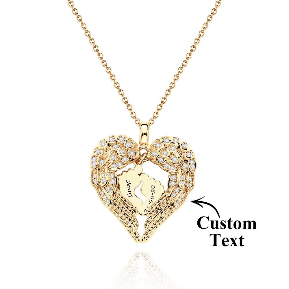 Engravable Angels Heart Necklace Lovely Feet Design Pendant Mother's Day Gifts