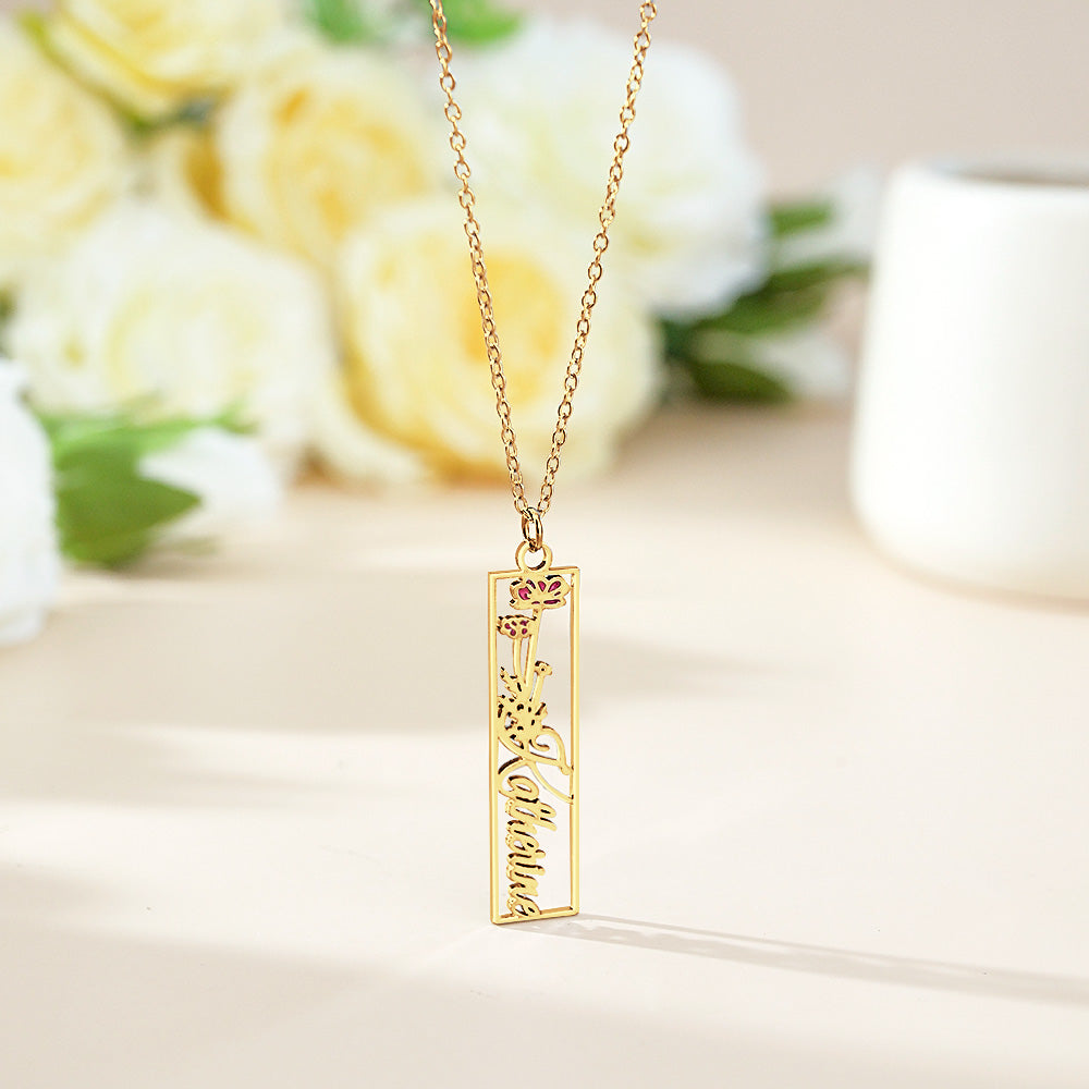 Personalized Birth Flower Name Necklace Bride Bridesmaid Gift for Women