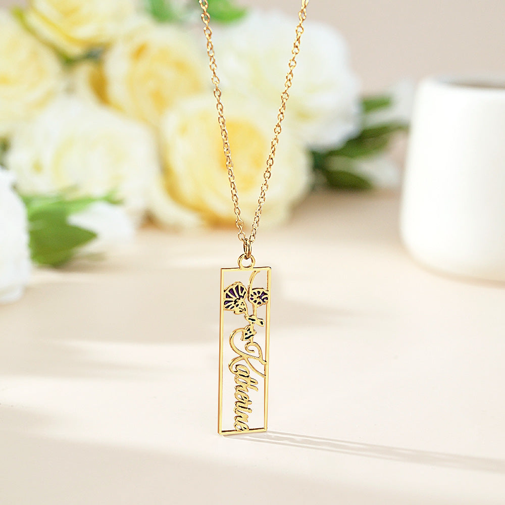 Personalized Birth Flower Name Necklace Bride Bridesmaid Gift for Women