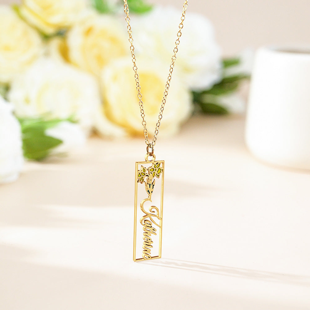 Personalized Birth Flower Name Necklace Bride Bridesmaid Gift for Women