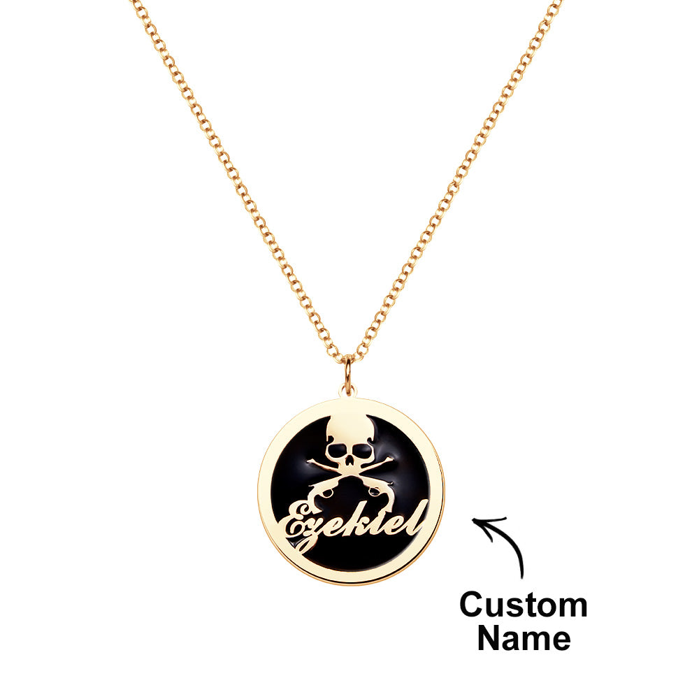 Pirate Coin Pendant Skull and Bones Necklace Pirates Medallion Mens Jewelry Gifts for Adventurers