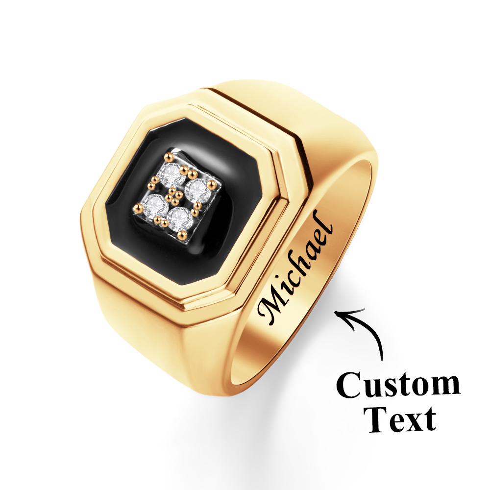 Engraved Ice Ring Black Decor Bright Stone Jeweley Ring For Men