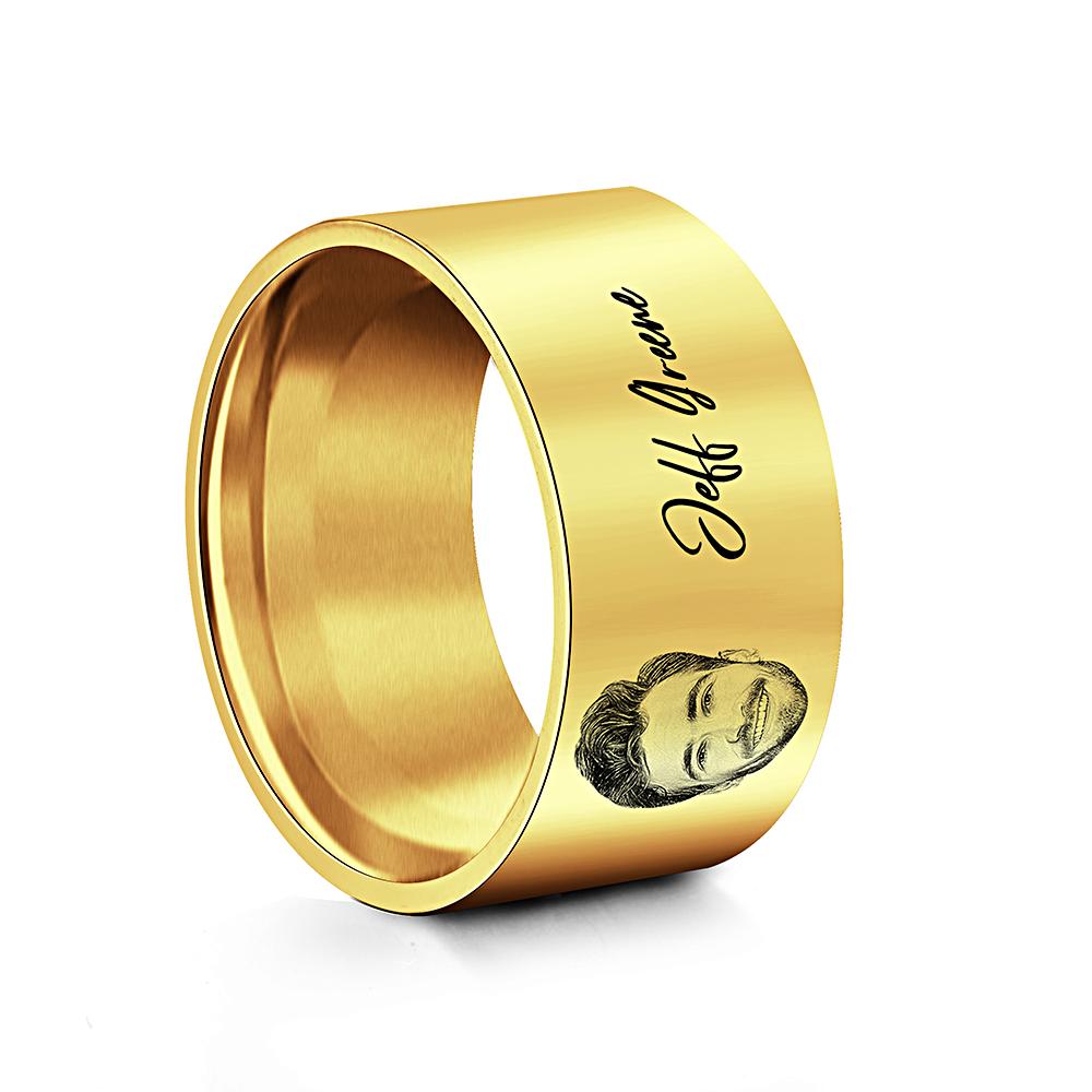 Custom Photo Ring Personalized Men's Ring With Engraved Words Perfect Gift For Couples On Anniversary Or For Dad On Father's Day