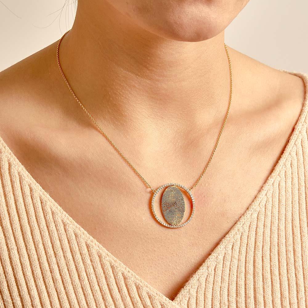 Custom Fingerprint Necklace 18k Gold Plated Personalized Fingerprint Jewelry Memorial Gifts