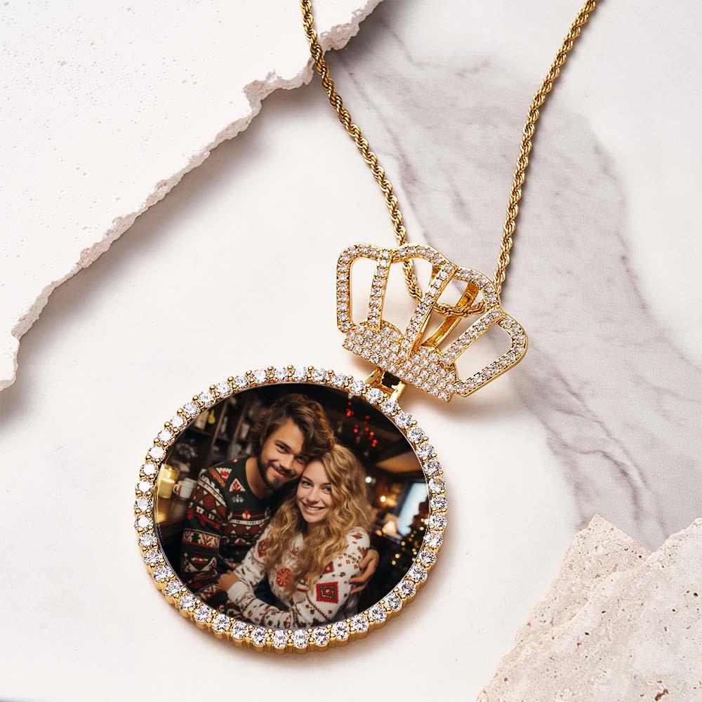 Hip Hop Photo Necklace With Crown King Pendant Jewelry Gifts For Men
