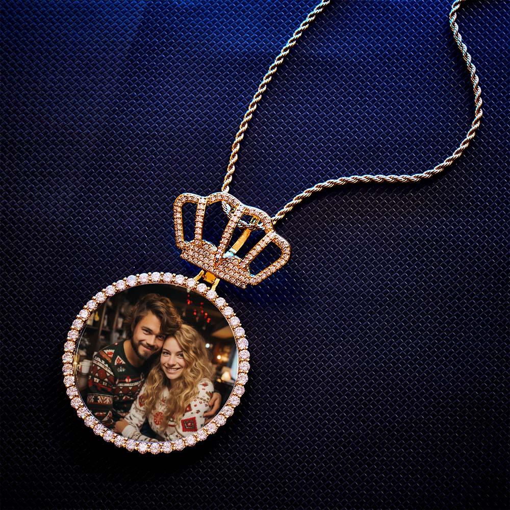 Hip Hop Photo Necklace With Crown King Pendant Jewelry Gifts For Men