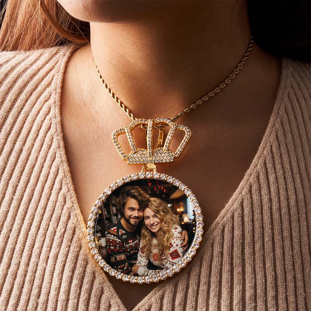 Hip Hop Photo Necklace With Crown King Pendant Jewelry Gifts For Men