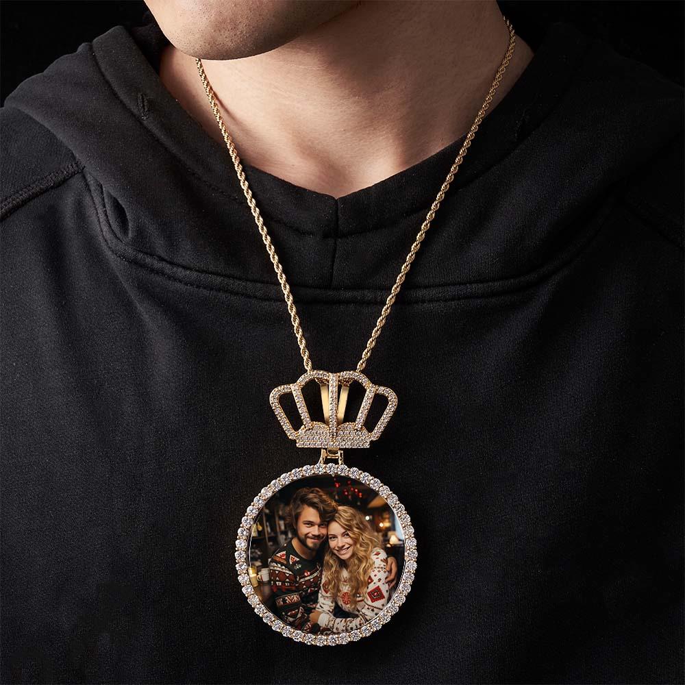 Hip Hop Photo Necklace With Crown King Pendant Jewelry Gifts For Men