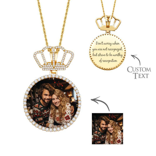 Hip Hop Photo Necklace With Crown King Pendant Jewelry Gifts For Men
