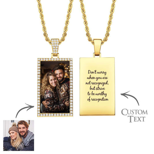 Hip Hop Photo Necklace Vintage Zircon Decor Memorial Pendant Jewelry Gifts For Men