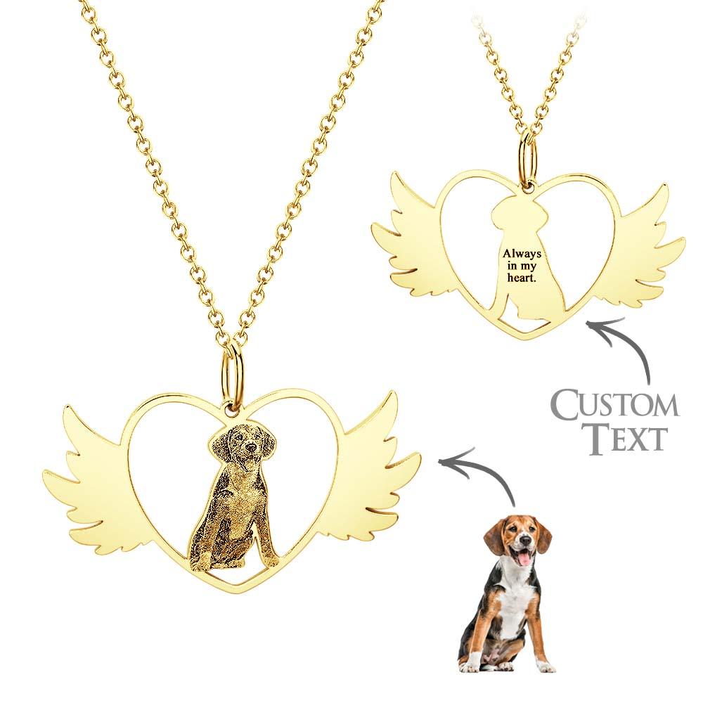 Custom Photo Engraved Necklace Angel Pet Remember Gift