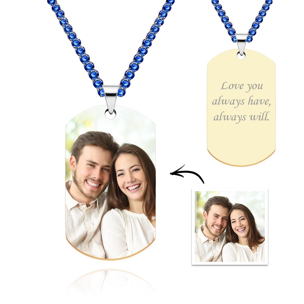 Men's Photo Tag Necklace With Engraving Tennis Chain Gifts For Him