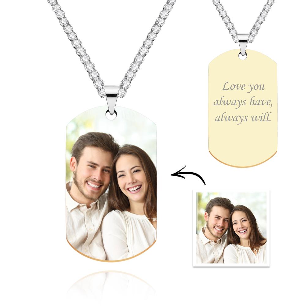 Men's Photo Tag Necklace With Engraving Tennis Chain Gifts For Him