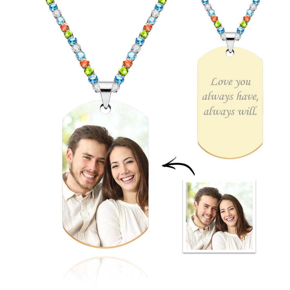Men's Photo Tag Necklace With Engraving Tennis Chain Gifts For Him