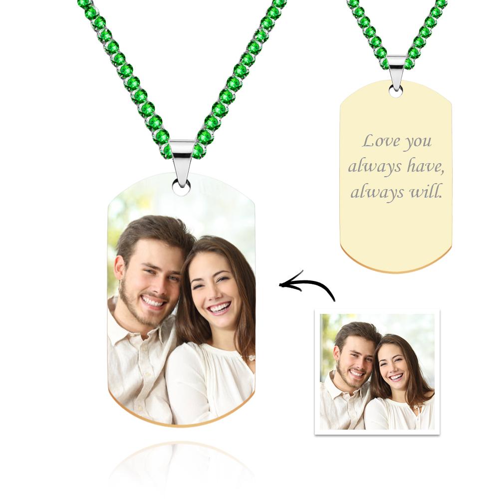 Men's Photo Tag Necklace With Engraving Tennis Chain Gifts For Him