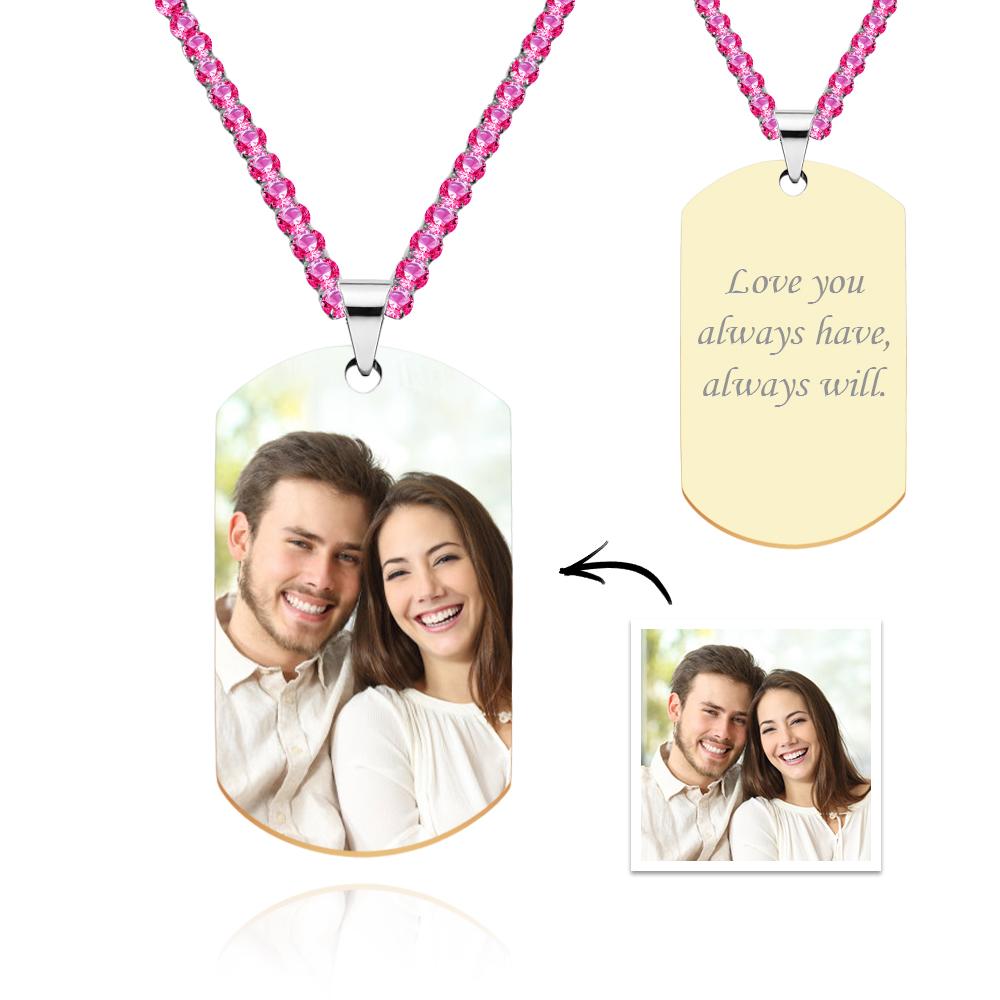 Men's Photo Tag Necklace With Engraving Tennis Chain Gifts For Him