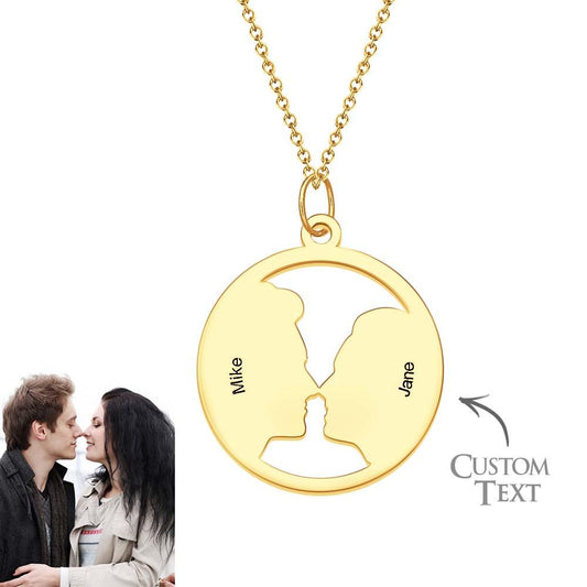 Custom Photo Silhouette Necklace for Couple with Custom Names