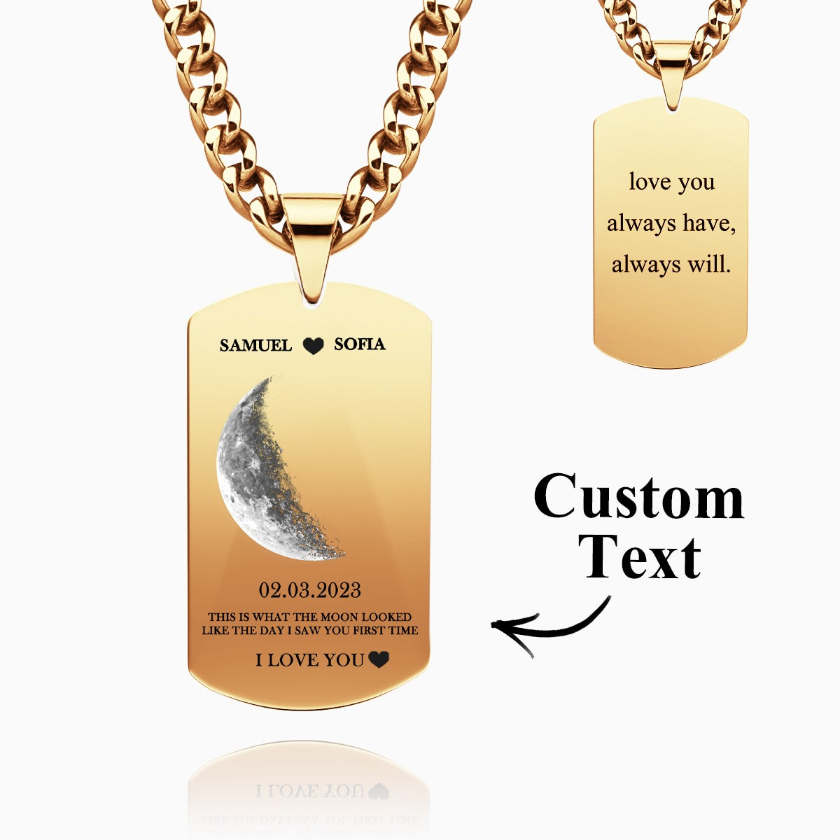 Custom Moon Phase Necklace With Text Modern Pendant Gifts For Couples