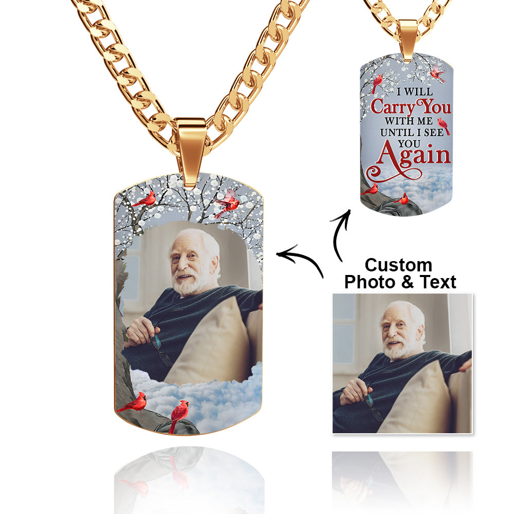 Custom Photo Tag Memorial Engraved Necklace with Engraving Stainless Steel Men's Necklace