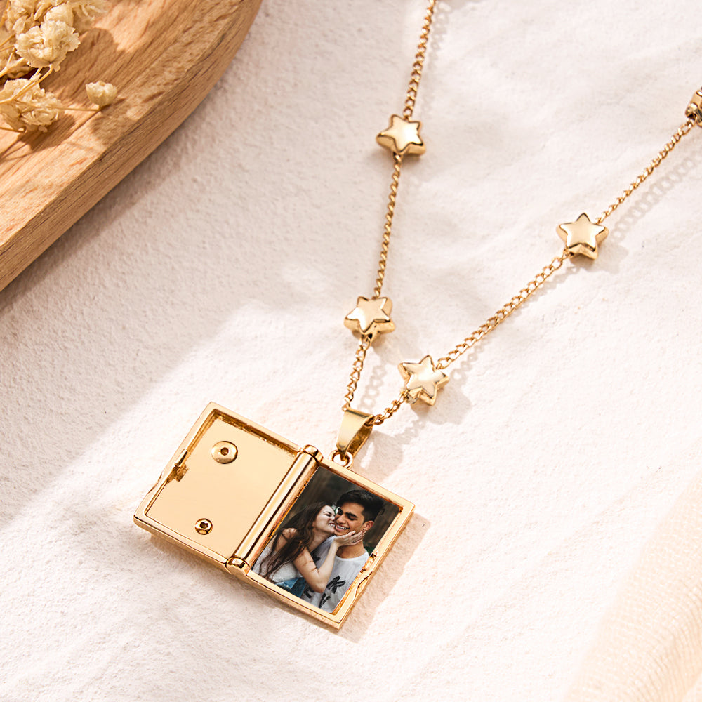 Custom Photo Locket Necklace Fashionable Star Moon Element Pendant Love Gift