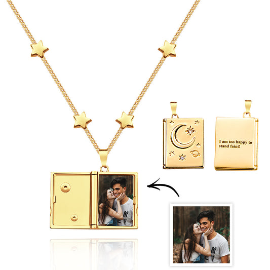 Custom Photo Locket Necklace Fashionable Star Moon Element Pendant Love Gift