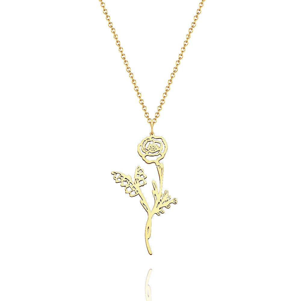 Personalized Combined Birth Flower Bouquet Necklace Gift for Mom