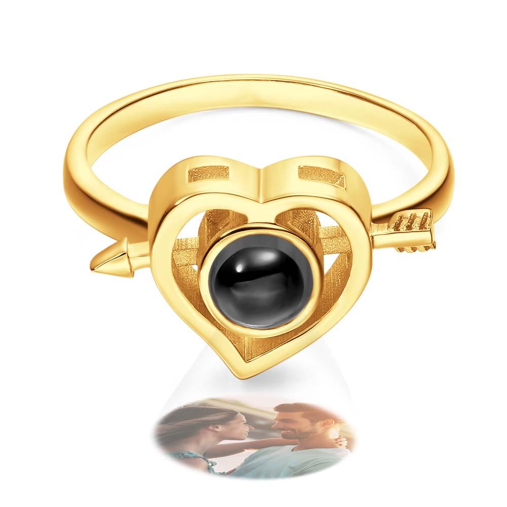 Custom Photo Projection Rings Arrow Through Heart Couple Gifts
