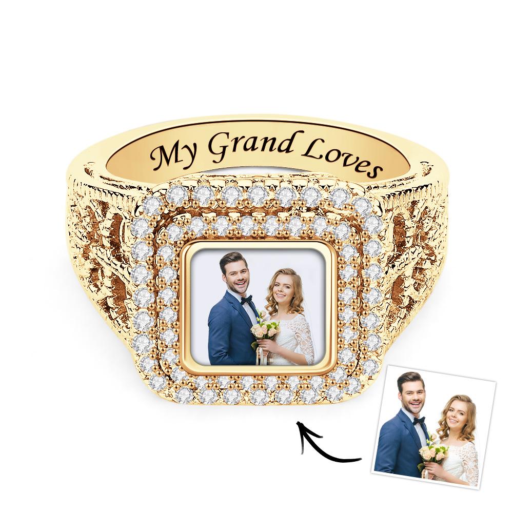 Custom Photo Zircon Ring Noble Bling Jewelry Gifts for Couples