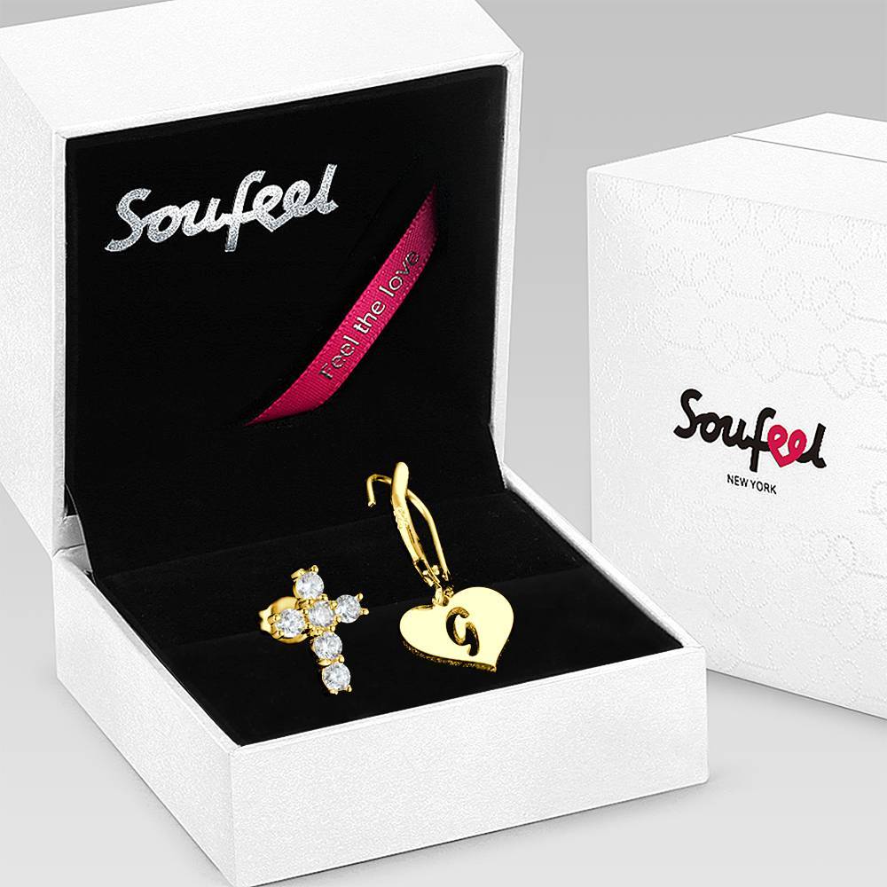 Initial Drop Earrings, Asymmetry Earrings Hollow Letter with Cross 14K Gold Plated - Golden