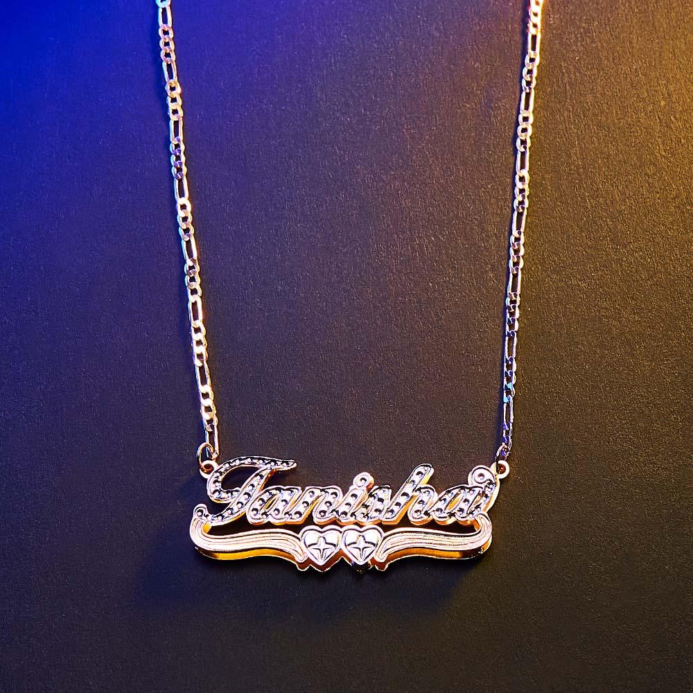 Personalized Hip Hop Name Necklace Double Hearts Decor Necklace Gifts for Men